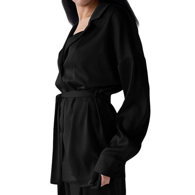 Txlixc Traje de pijama para mujeres, chaqueta de boton de manga larga con pantalones y cinturon Txlixc moda