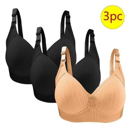 LYEAA Bras Wireless Womens 3 Pack of Push Up No Wire Bra Full Figure Lifting Adjustable Strap Everyday Bra Support Under Outfit Bra Solid Breathable T-Shirt Bra Sleep Bra Shapewear Bra Beige 40/90
