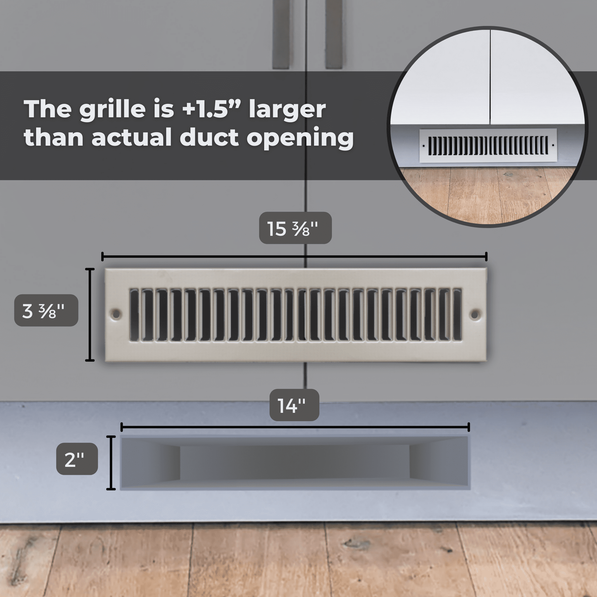 [2 Pack] Fits 2x14 Duct Opening | Toe Kick Vent Cover by Handua | Cabinet Toe Kick Space Register Grille | HVAC Toe Space Vent Cover | Outer Dimensions: 3 3/8" X 15 3/8" | Brown