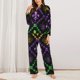 thumbnail image 2 of Balery Mardi Gra Geometric Conjunto de Pijama con Estampado para Mujer, Conjunto de Dos Piezas con Manga Larga, Ropa de Dormir Suave con Bolsillos, Pijamas Cómodos-X-Large, 2 of 7