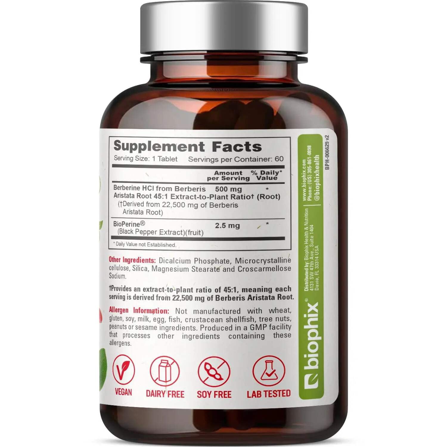 Biophix Berberine with Bioperine 22,500 mg 60 Tablets - High Absorption Cognitive Health Support