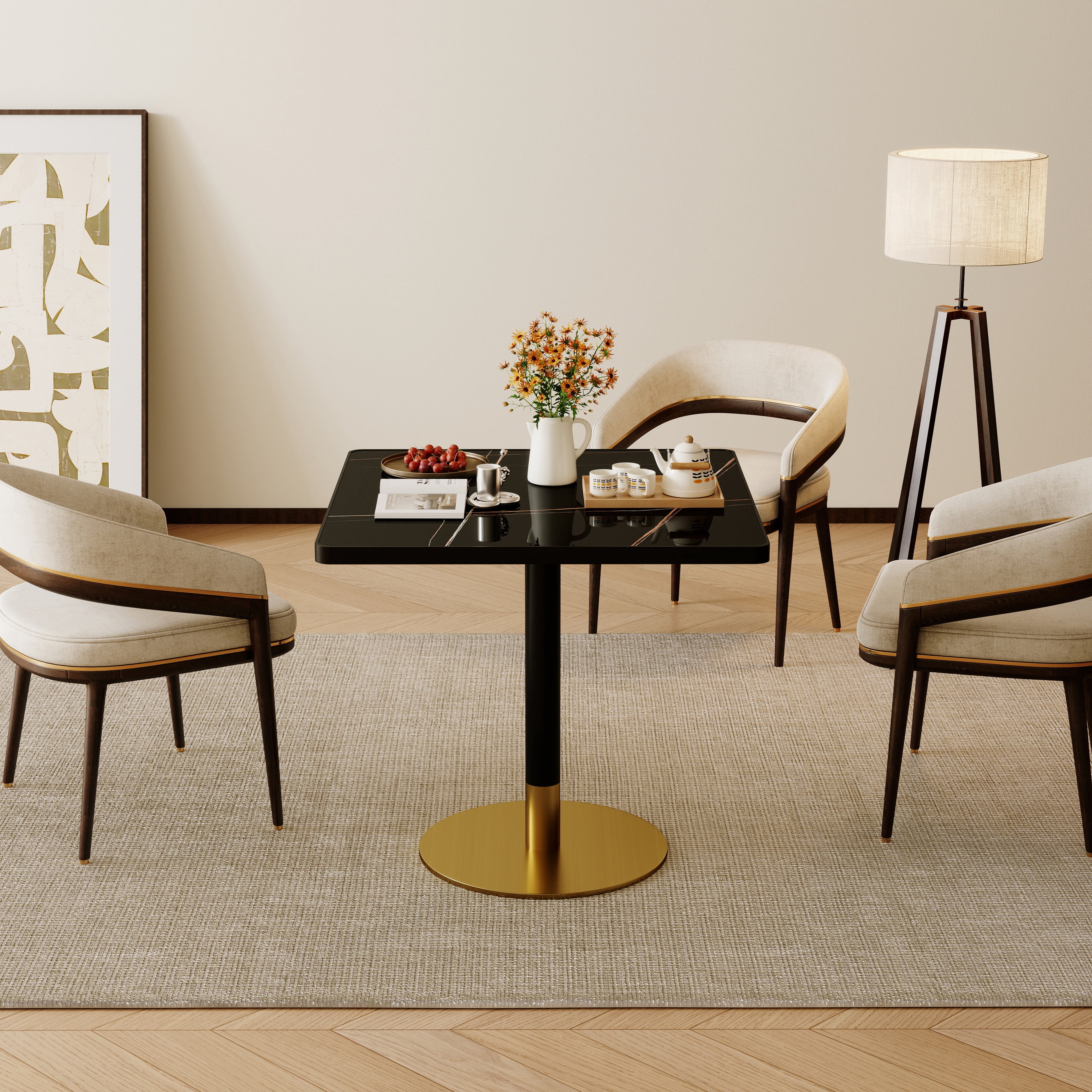 Square Modern Dining Table 31.5" Bistro Tulip Table with Faux Marble Top, White
