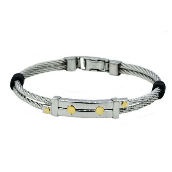 Mens Stainless Steel Wire Bangle With Gold Screws
