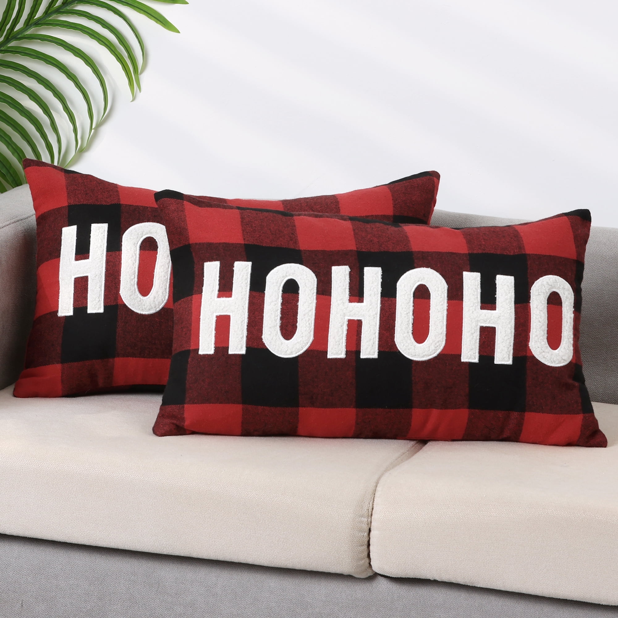 Unique Bargains Plaid Print Throw Decorative Pillow Covers Farmhouse Pillowcase Pack of 2 English 12" x 20"