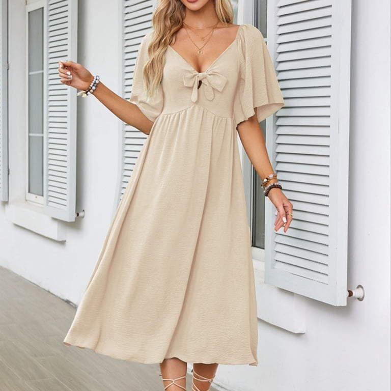 short sleeve bow dress Short-Sleeve Bow-Front Tunic Mini Dress