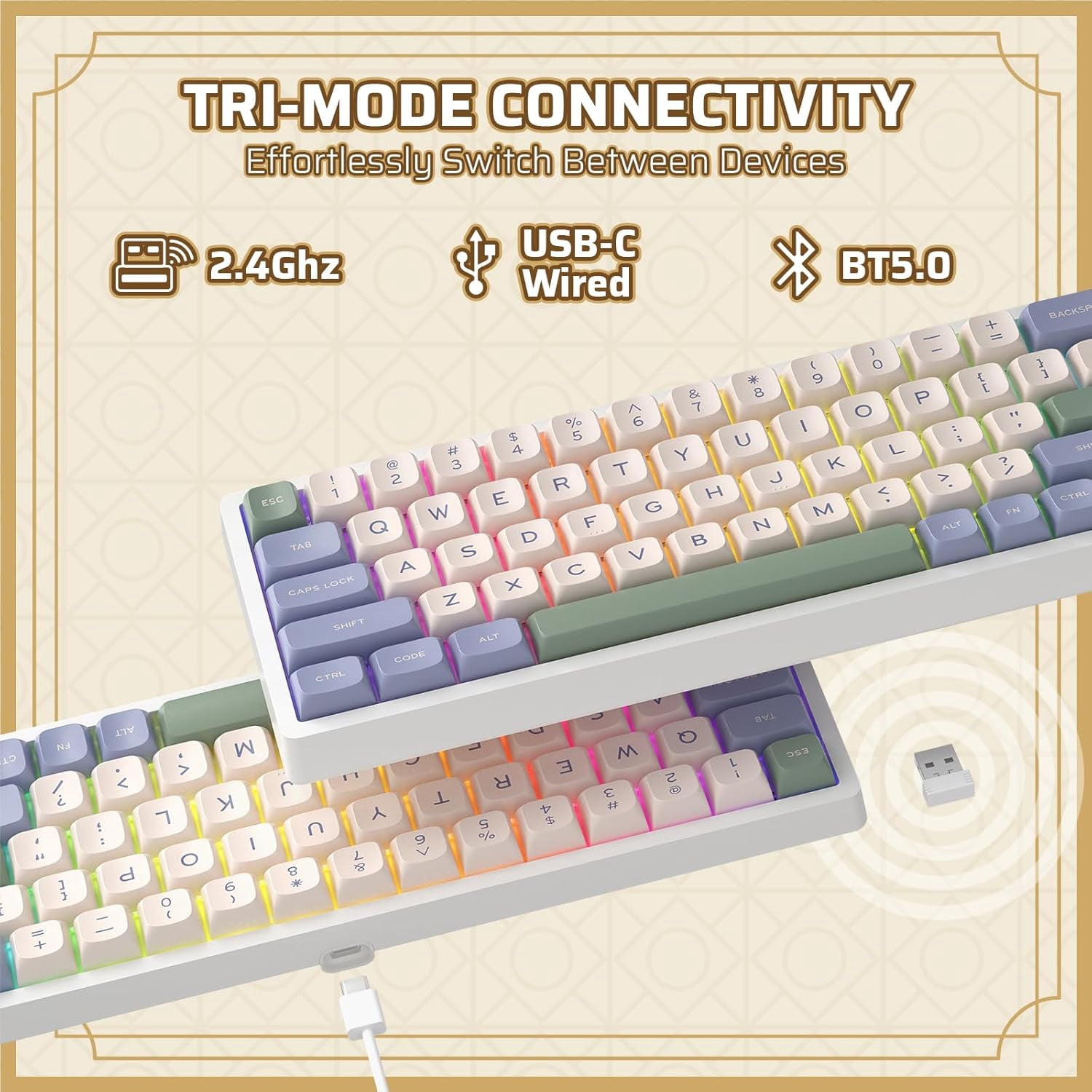 LTC Nimbleback NB682 PRO 65% Wireless Mechanical Keyboard w/Display Screen & Knob, 2.4G/ BT/USB-C Wired RGB 68 Keys Gaming Keyboard, 5-Layer Dampener, Hot Swap PCB, Software Support, Linear Switch