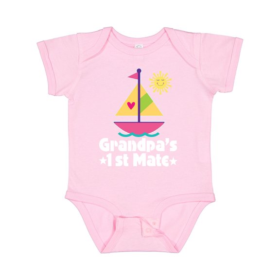 Inktastic Grandpas First Mate Girls Pink Sailboat Girls Baby Bodysuit