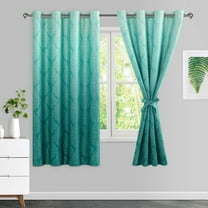 DWCN Ombre Blackout Curtains–Damask Patterned Thermal Insulated Noise Reducing Grommet Curtains for Bedroom Living Room, 55 x 69 Inches, Set of 2 Panels with Tiebacks, Teal