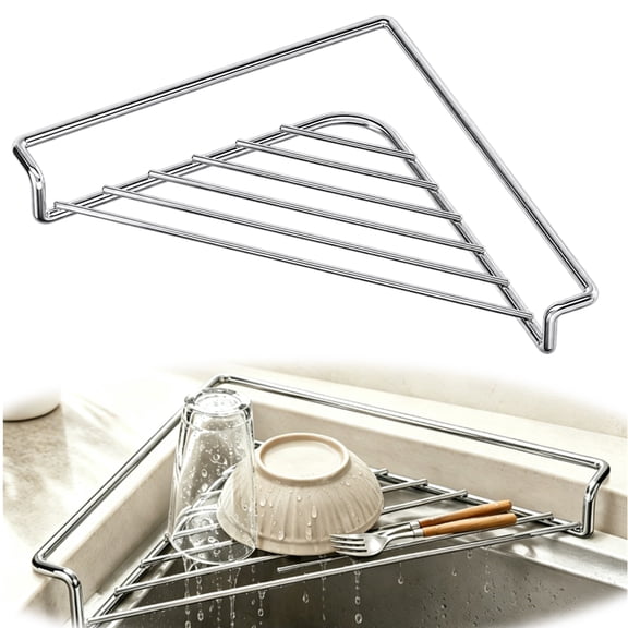 Dish Drying Rack, Stainless Steel Space-Saving Triangular Sink Organizer, Dish Racks for Kitchen Counter, Utensils Drain Shelf