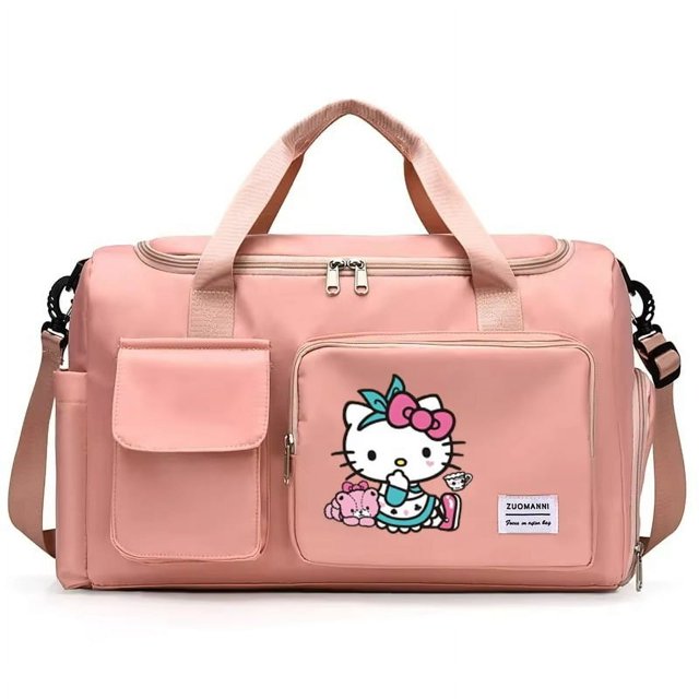 Bolsa de deporte con estampado de dibujos animados de Hello Kitty, con espacio para guardar zapatos, bolsa de lona de gran capacidad, bolsa de hombro deportiva portátil, bolsa de viaje