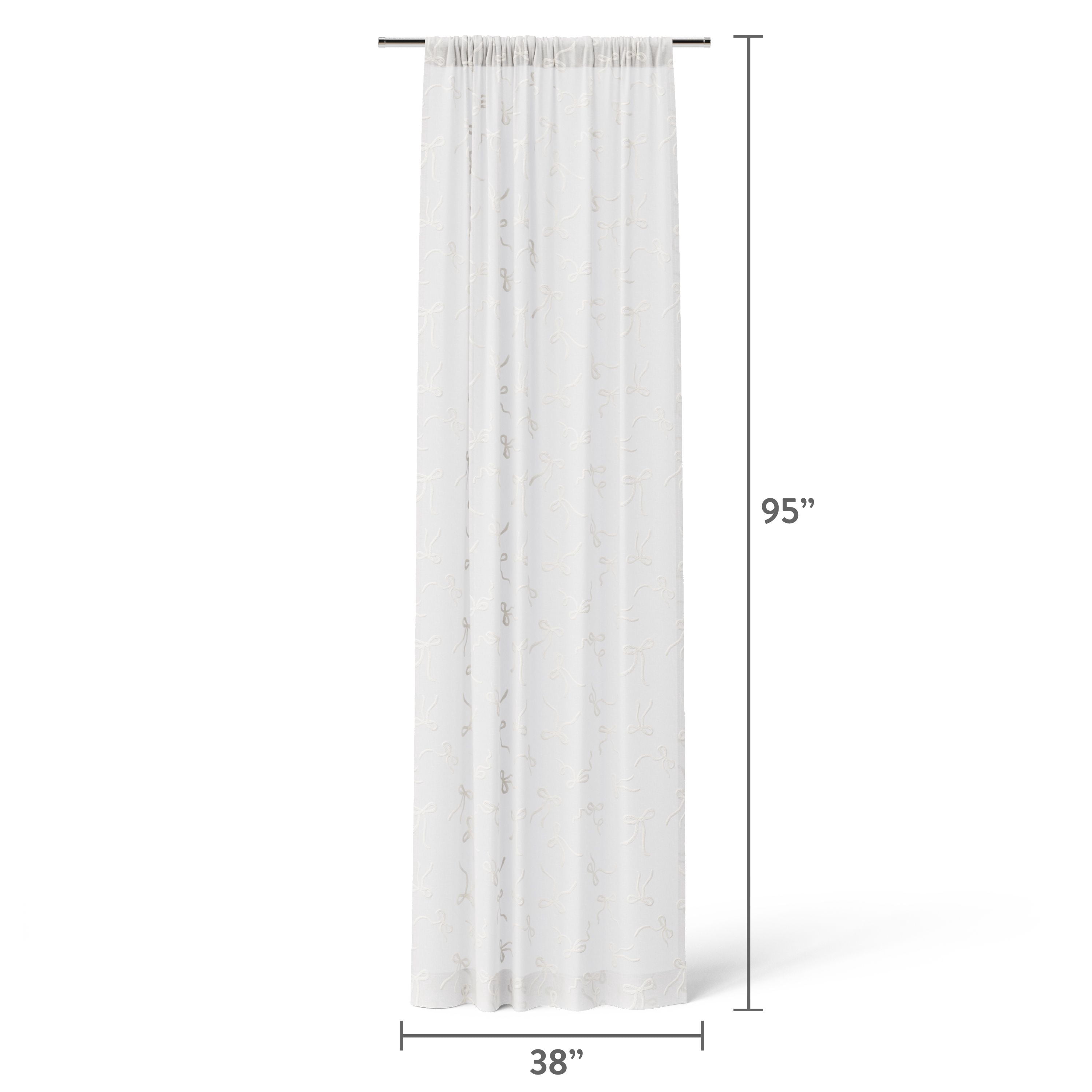 Mainstays Kids Embroidered Ribbons Light Filtering Sheer Curtain Panel, White, 38 x 95 in