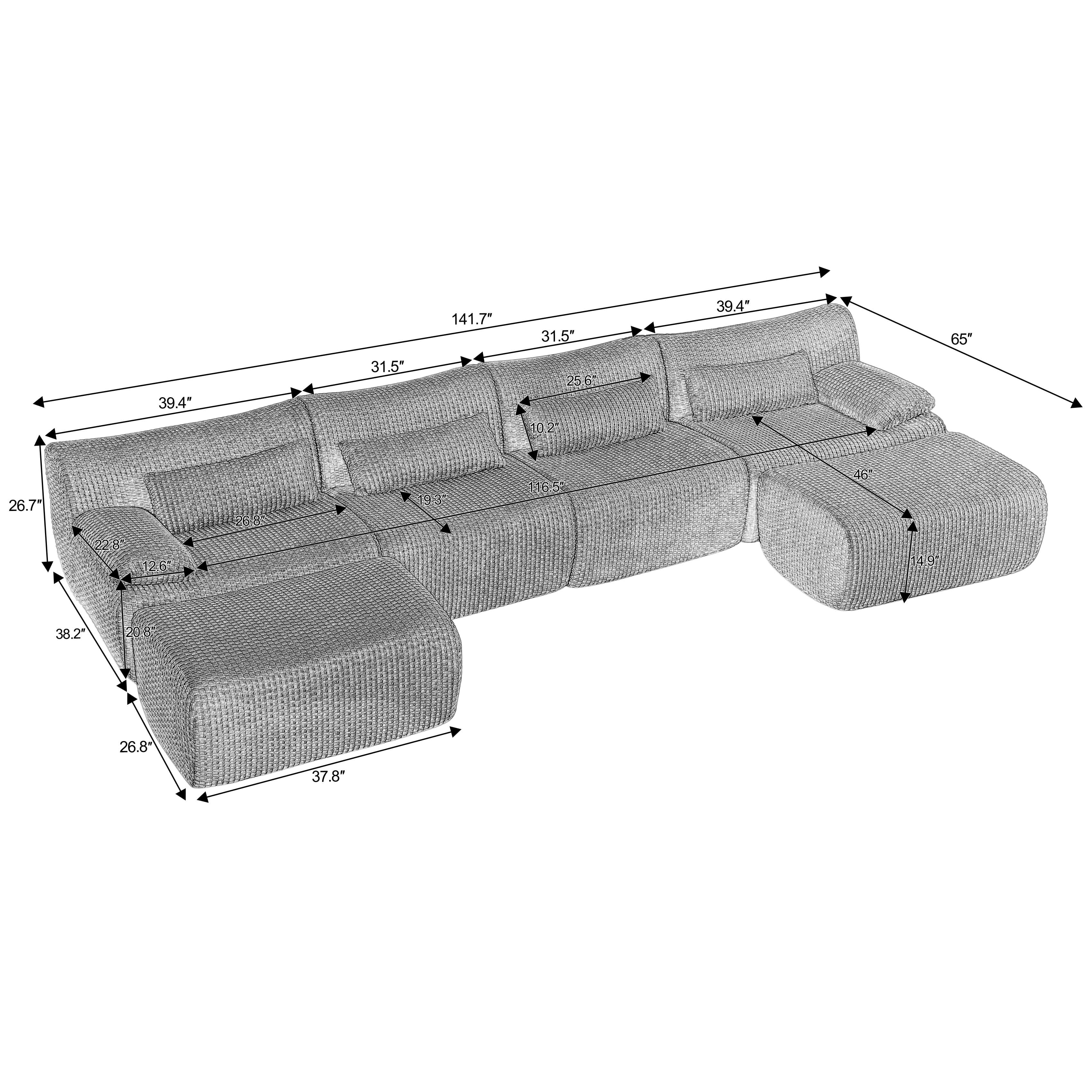 MAYEERTY Oversized Corduroy Cloud Sectional Sofa, Modular U-Shape, Minimalist for Living Room，No Assembly