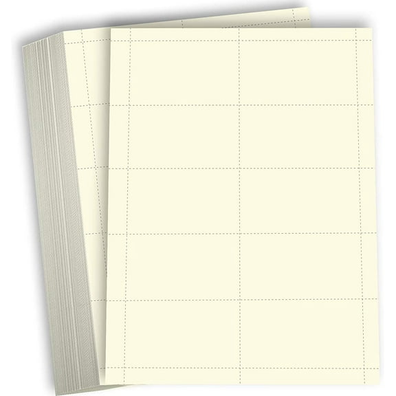 Hamilco Blank Business Cards Cardstock Paper - Cream Perforated Card Stock Heavy Weight 80 lb 3 1/2 x 2"  100 Sheets 1000 Cards