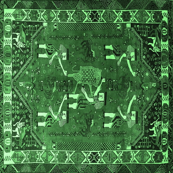 Ahgly Company Indoor Square Persian Emerald Green Traditional Area Rugs, 4' Square