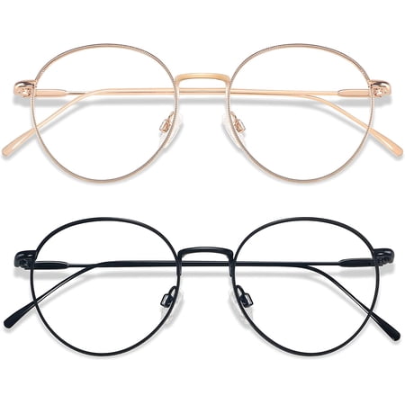 Blue Light Blocking Glasses Women Men Small Face Computer Clear Bluelight Blocker Super Lightweight Metal Frame Round