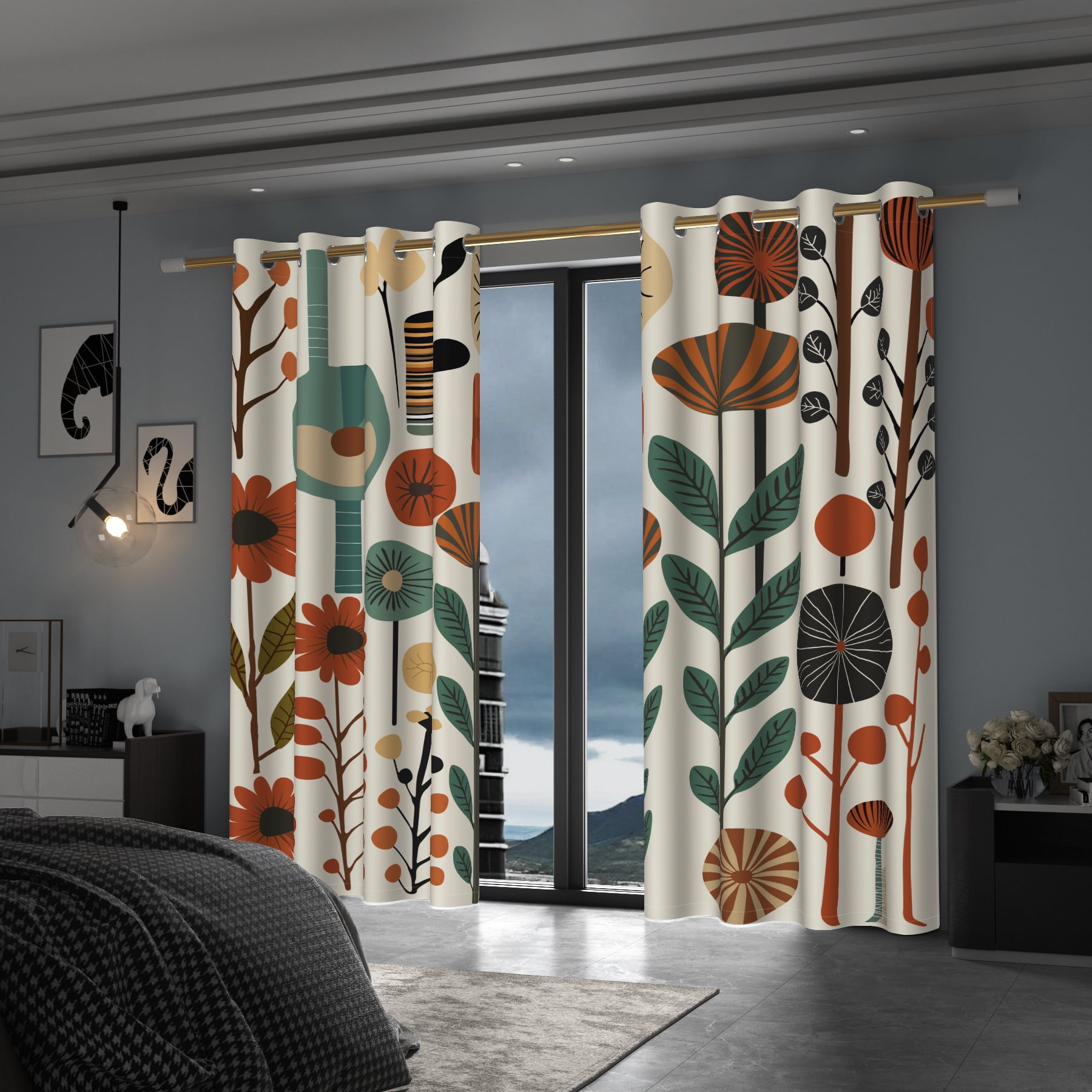 Lfeey Blackout Curtains Abstract Boho Mid Century, Modern Geometric Curtains for Bedroom Living Room, W52x84L, 2 Panels