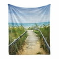 thumbnail image 1 of Seaside Soft Flannel Fleece Throw Blanket, Boardwalk over Dunes at Beach Pinery Provincial Park Ontario Canada, Cozy Plush for Indoor and Outdoor Use, 50" x 70", Sand Brown Fern Green, by Ambesonne, 1 of 5