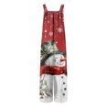 thumbnail image 5 of Women's Christmas Print Wide-Leg Strapless Tank Jumpsuit, Casual Style with Pockets, Watermelon Red, Size S, 5 of 6