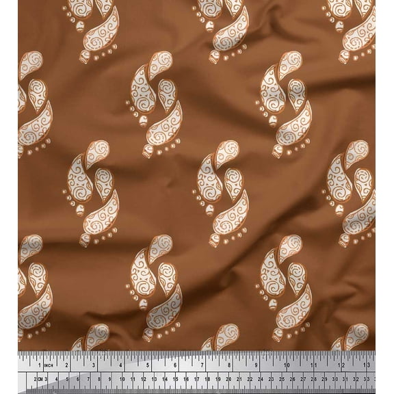 Soimoi Cotton Duck Fabric Paisley Block Print Fabric by The Yard 42 Inch Wide