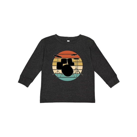 Inktastic Drum Set Retro Drummer Sunset Boys or Girls Long Sleeve Toddler T-Shirt