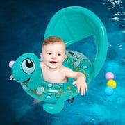 Angle View: Hotwon Inflatable Baby Swimming Ring, Beach Turtle Boat Swim Ring With Sun Shade Canopy