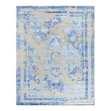 Modern One-of-a-Kind Hand-Knotted Area Rug - Blue, 8' 1" x 10' 2"
