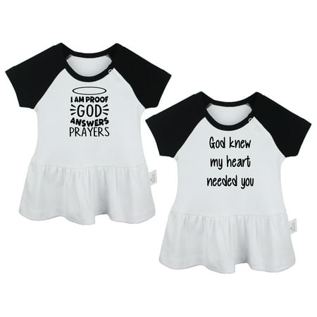 

Pack of 2 I am Proof God Answers Prayers & God Knew My Heart Needed You Funny Dresses For Baby Newborn Babies Skirts Infant Princess Dress Toddler Frocks (Black Raglan Dresses 0-6 Months)