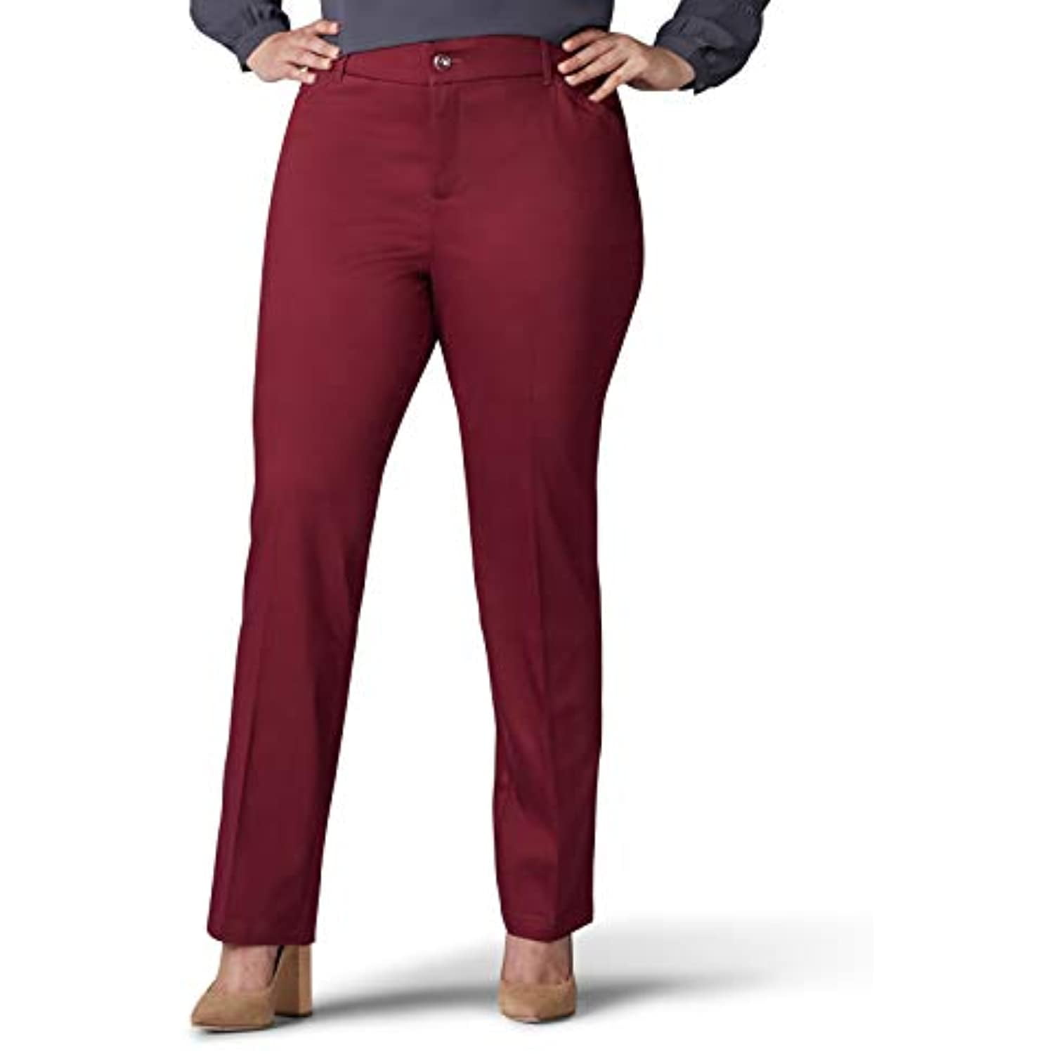 Lee Women's Plus Size Flex Motion Regular Fit Straight Leg Pants, Burgundy,  16 - Walmart.com