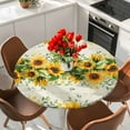 thumbnail image 2 of Sunflower Fitted Tablecloth with Elastic Edged, Round Table Cloth for Dining Table, Country Botanical Yellow Green Floral Leaf Waterproof Oil Proof Table Cover for Indoor Outdoor 45"-54", 2 of 9