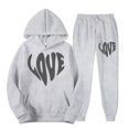 thumbnail image 3 of VBTAPA Womens Cute Sweatsuit 2 Piece Casual Sports Outfits Heart-Shaped Letter Print Hooded Sweatshirt and Jogger Sweatpants Set Teen Girls Y2K Tracksuit Gray L, 3 of 4