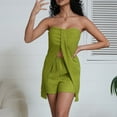 thumbnail image 4 of Oplxuo Women's Sexy 2 Piece Outfits 2025 Summer Split Front Strapless Bandeau Tube Top Matching Shorts Clubwear Sets, 4 of 7