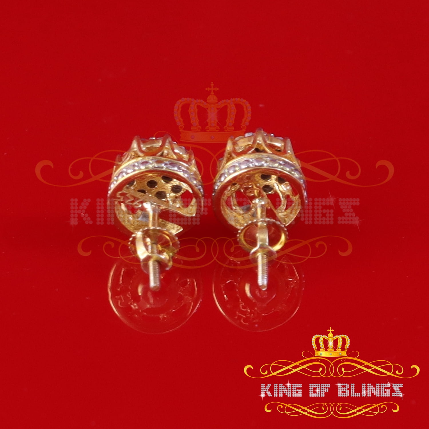 King of Bling's 0.07ct Diamond 925 Sterling Yellow Silver For Men's & Womens Stud Round Earring