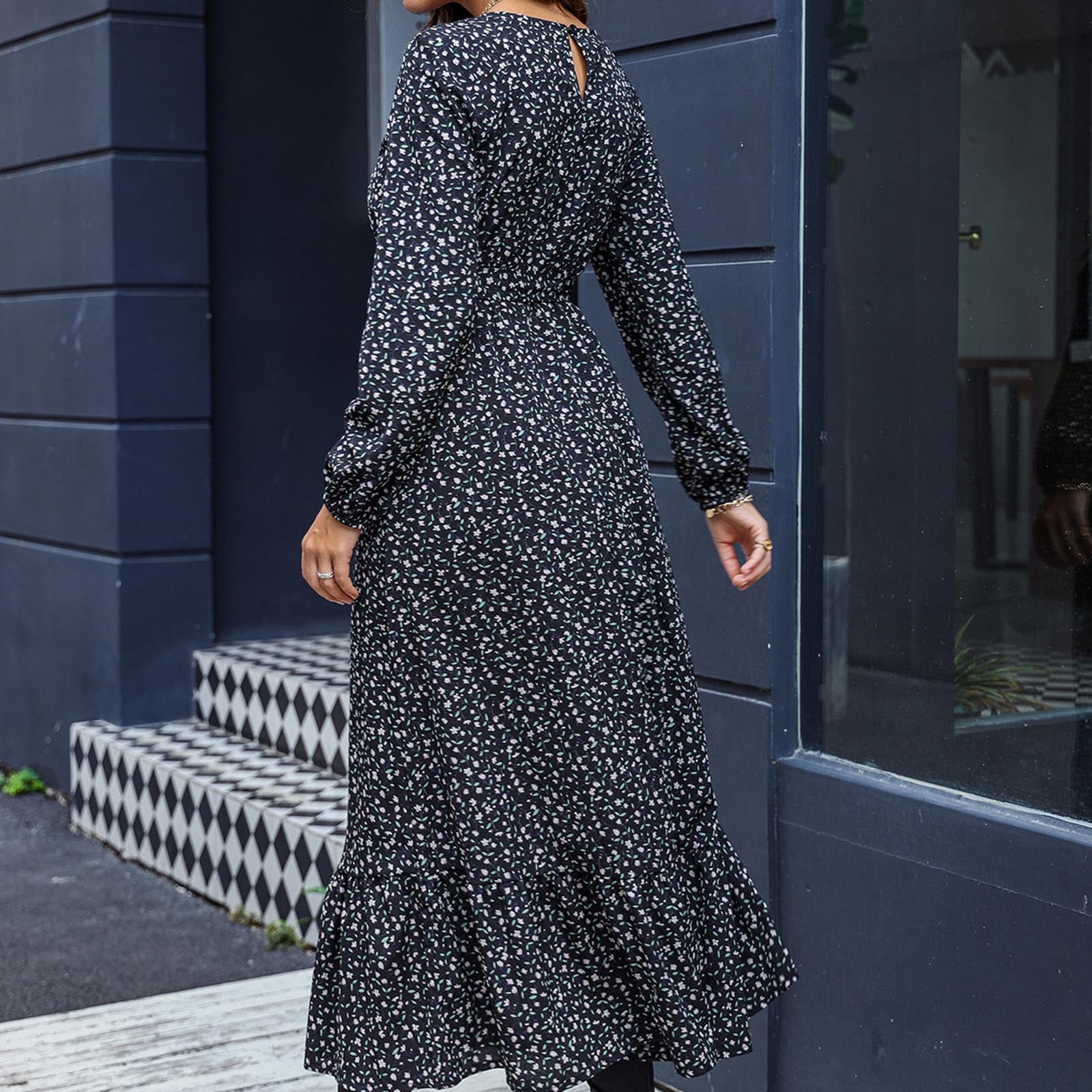 Ladies Long Sleeve Long Spring Dress Floral Print Casual Ladies Long Sleeve Long Spring Dress Floral Print Casual