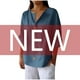 thumbnail image 4 of Tops de trabajo para mujer,Blusa de mujer con escote en V, manga 3/4, aspecto de lino, corte holgado, botones, poliéster, ropa informal, sopatenor, 4 of 8