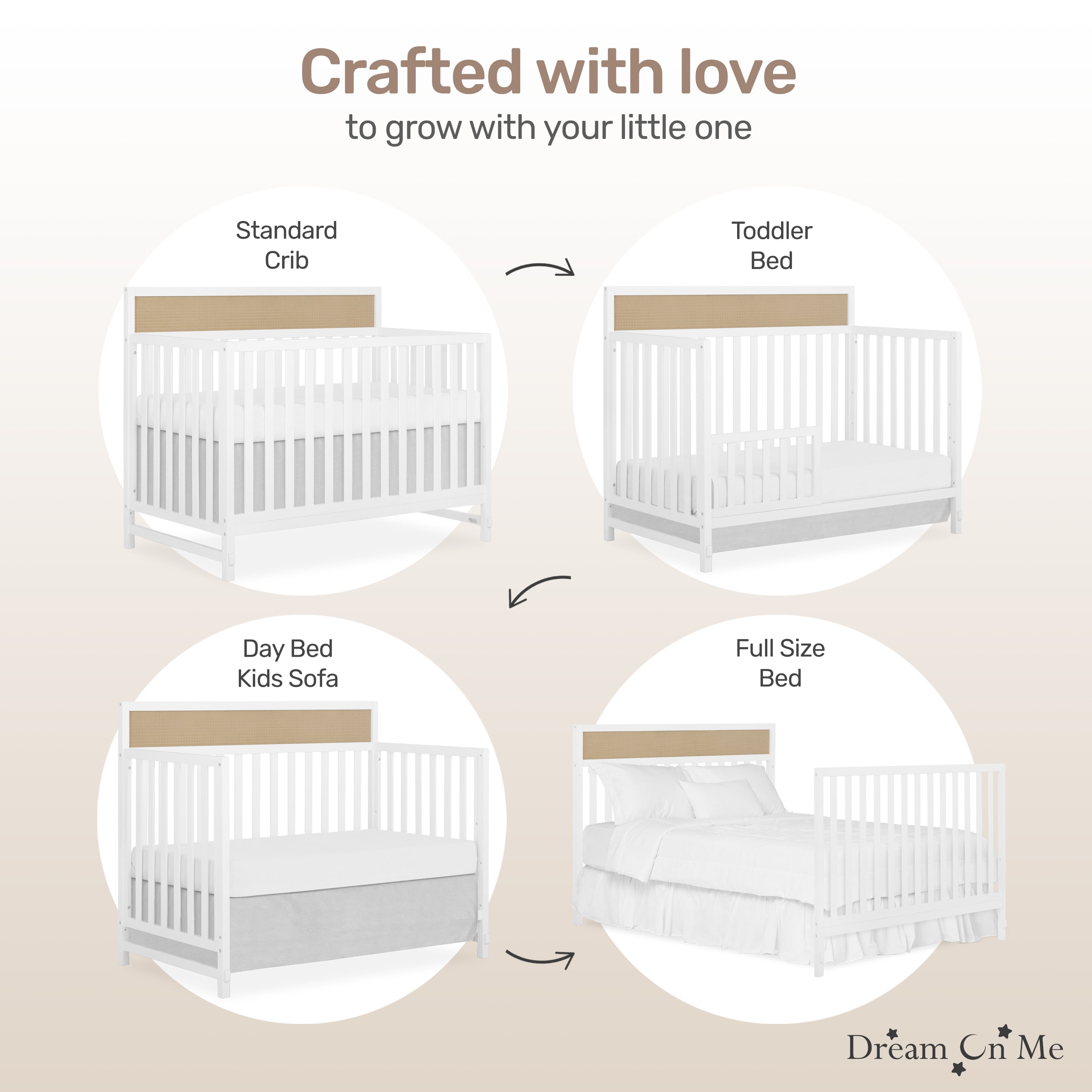 Dream On Me Kai Convertible Crib, White + Natural