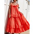 thumbnail image 3 of Women's Cami Long Dress Casual Loose Scoop Neck Bodycon Back Tie-Up Swing A-Line Dress Tiered Ruffled Vacation Dresses Spaghetti Strap Dress for Party, 3 of 6