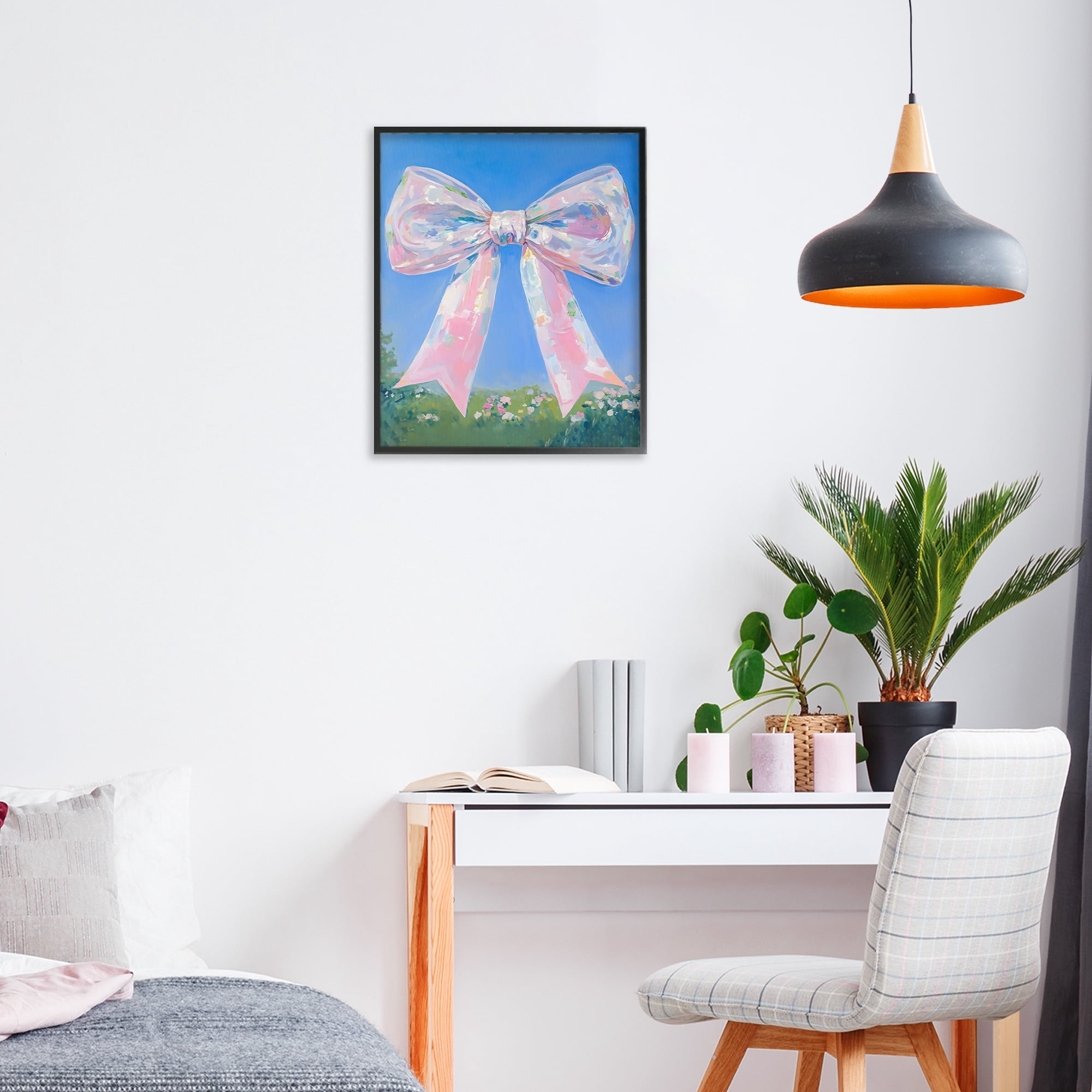 Stupell Industries Iridescent Pink Bow in Meadow Black Framed Giclee Art, design by The Prints Vibe