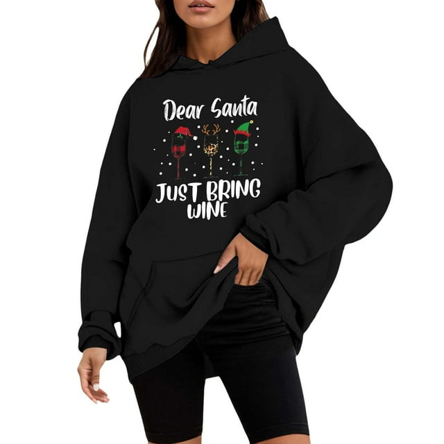 OJinShaWanO Chandail à Capuche à Fermeture à Glissière Gris pour Femmes, Chandail de Noël à Manches Longues, Imprimé Lettre, Motif Mignon Décontracté, Col Rond, Automne