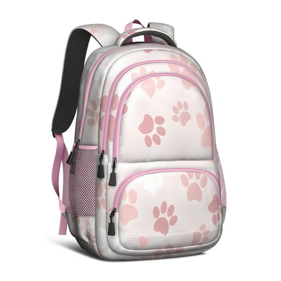 Pink Dog Paw Backpack for School,Cute School Bag,Schoolbag with Adjustable Shoulder Straps & Padded Back,16.9 Inch