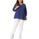 thumbnail image 2 of Blusas de mujer de tallas grandes Agnes Orinda con flecos, manga 3/4, cuello en V y lazo, 1X azul marino, 2 of 5