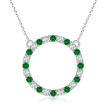 ANGARA Lab Grown 1.2 Ct Emerald and Diamond Open Circle Eternity Pendant for Women in 14K White Gold (Size-3mm) | May Birthstone Anniversary Jewelry Gift for Women | Lab-Grown Emerald Necklace