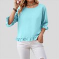 thumbnail image 2 of Towmus Womens Plus Size Tops 3/4 Sleeve Pleated Dressy Blouses Crew Neck Casual Tunic Tops Summer Shirts Smoked, 2 of 8