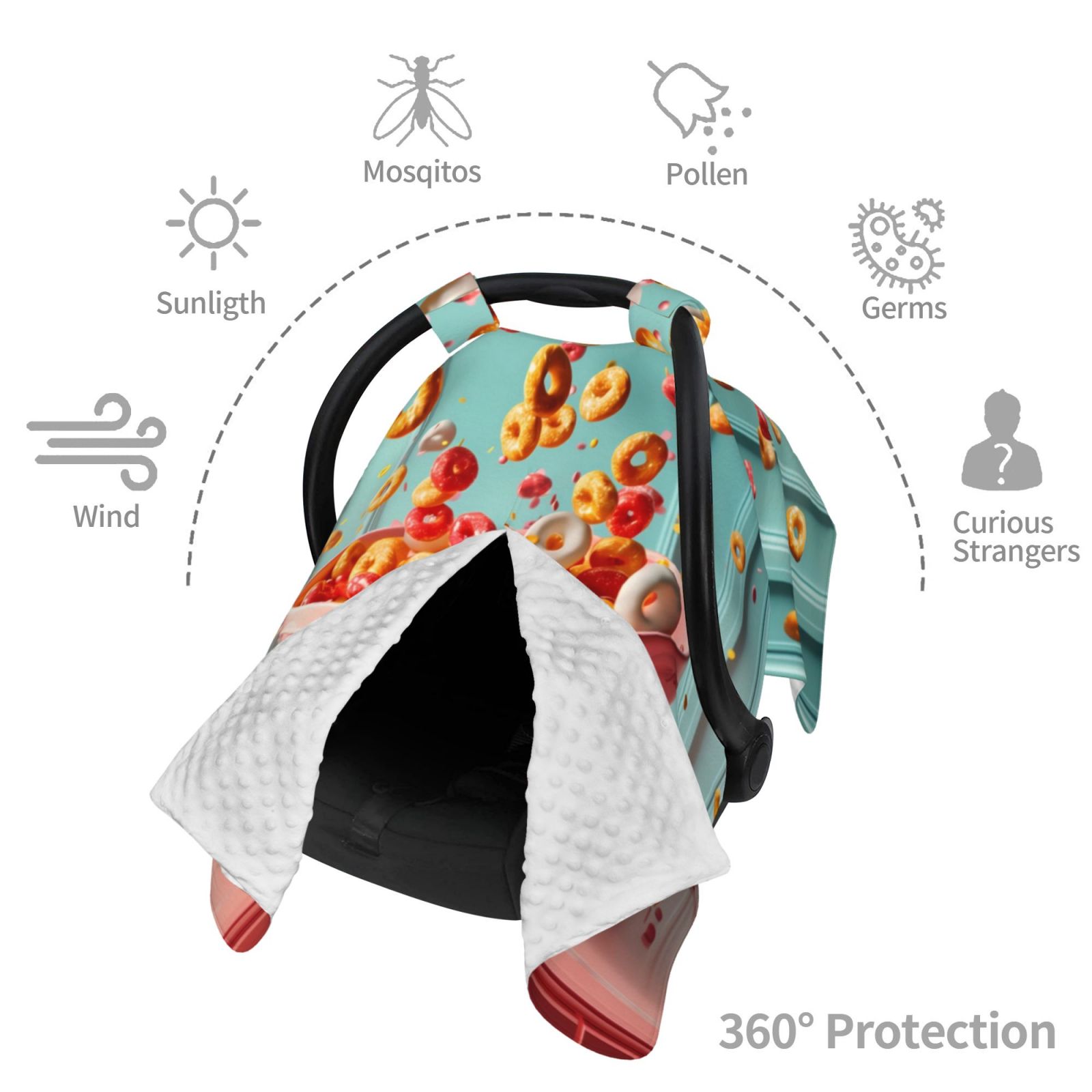 Car Seat Cover Baby - Floating Colorful Cereal Breathable Infant Car Seat Cover for Baby Carseat, Lightweight Comfort Baby Essentials Must Haves Newborn Stuff for Girl Boy