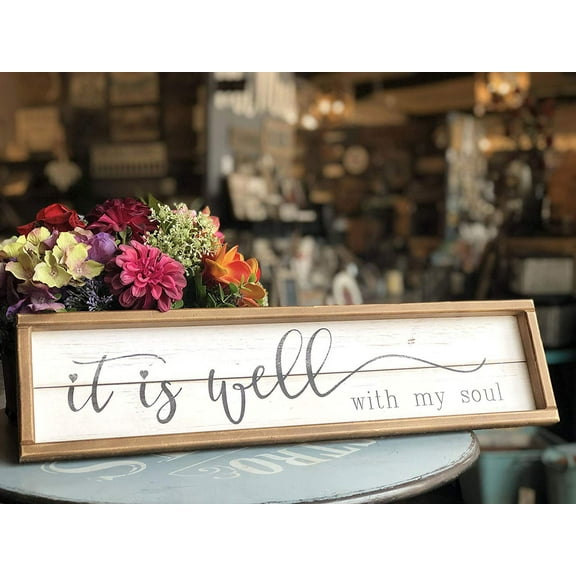 Parisloft It Is Well with My Soul Wood Framed Wood Wall Sign, Farmhouse Wall Decor, Brown, 23.6"W