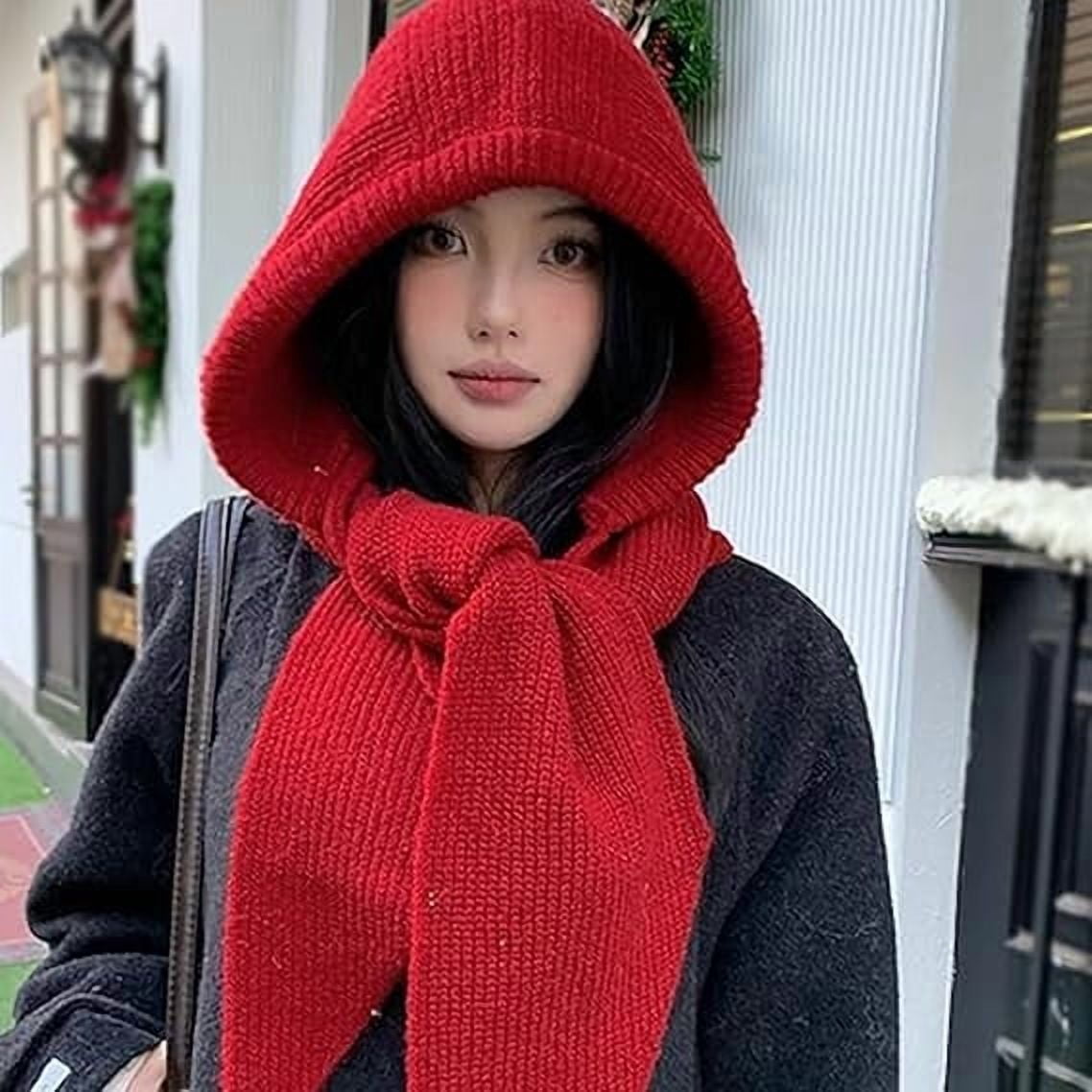 Embellished Knit Bonnet, 2-in-1 Women Winter Knitted Hooded Hat Scarf, Winter Knitted Hooded Hat Scarf for Women, Versatile Balaclava Pullover Long Shawl Wrap