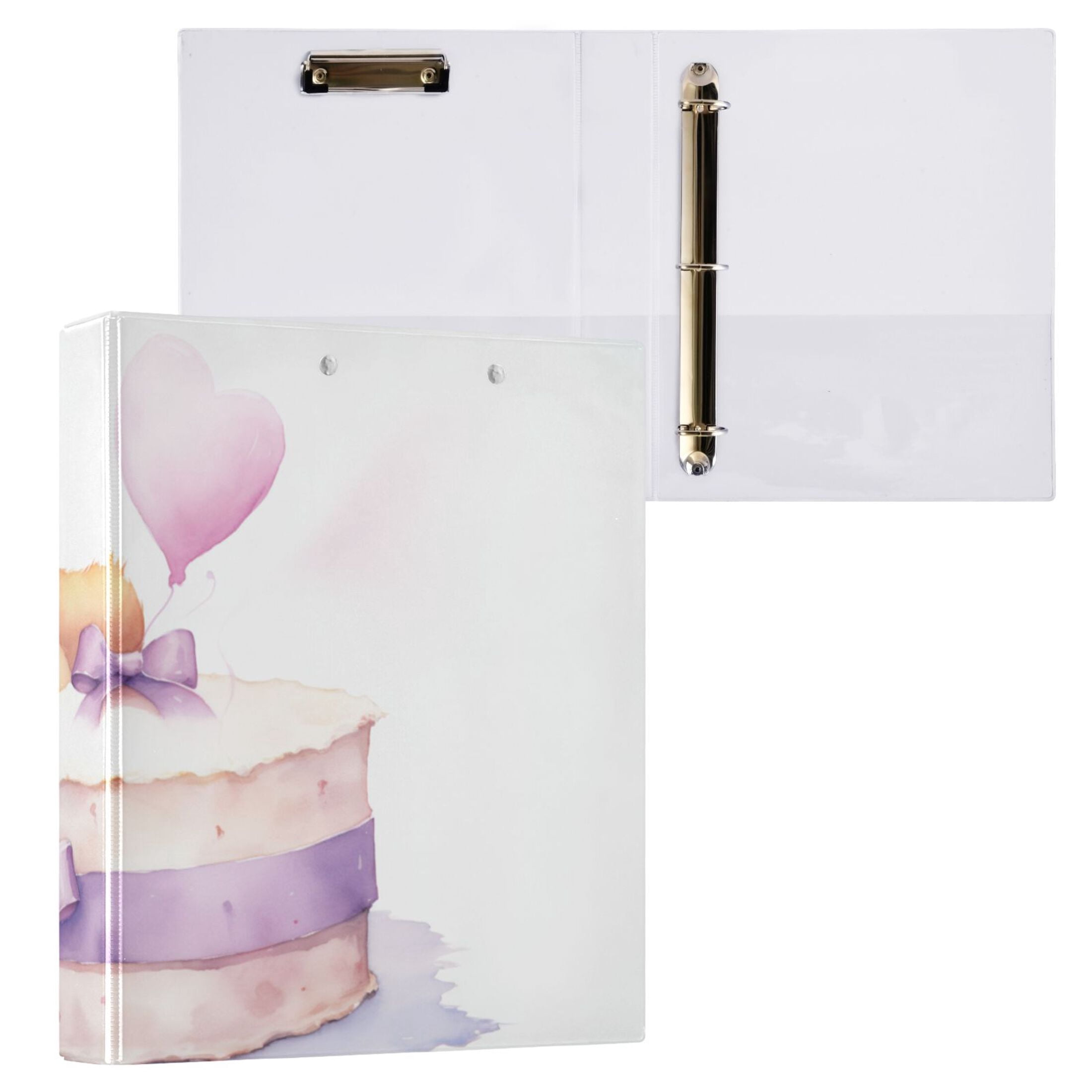 Bear Cake Balloon Bow 3 Ring Binders 1.5 inch Hardcover File Folders with Interior Pockets A4 Size Organizer for School Office Hospital