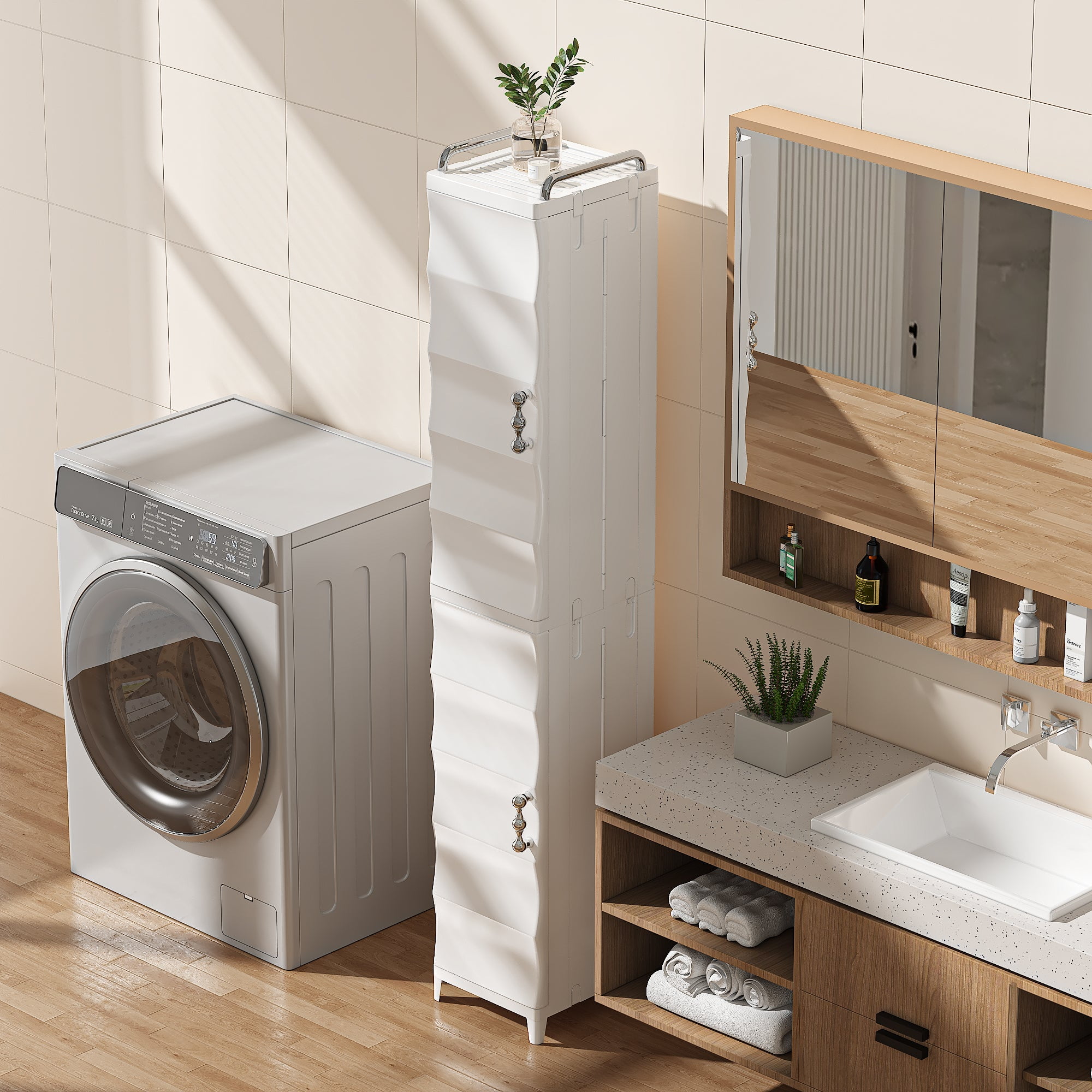 VECELO High Narrow Bathroom Storage Cabinet with Adjustable Shelves, 54.6” H Slim Freestanding Foldable Cabinet with Door, for Small Spaces, Kitchen, White