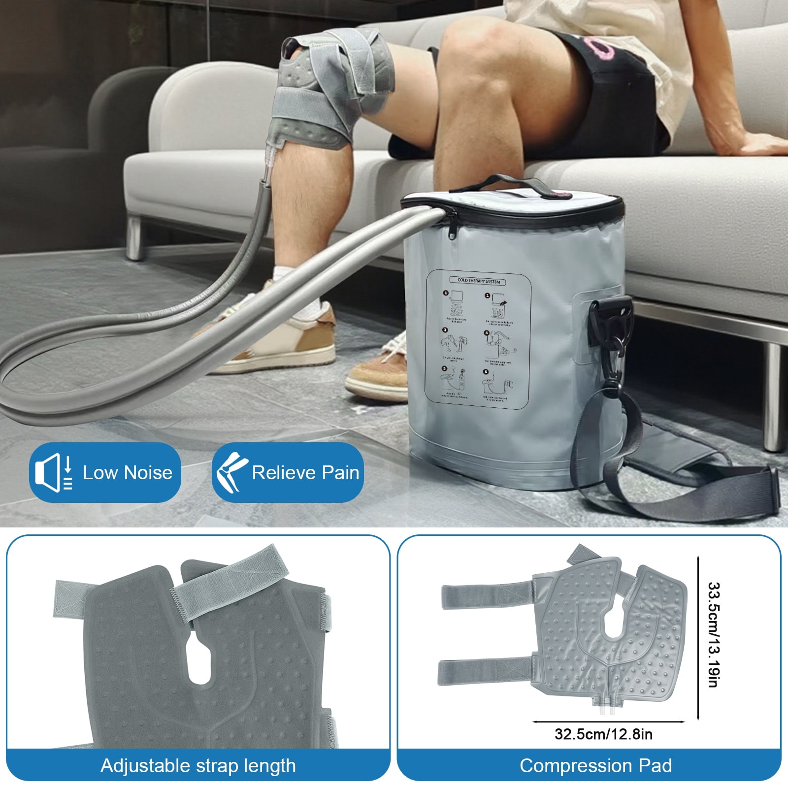 Cold Therapy Machine with Programmable Timer, Ice Machine for Knee After Surgery, Knee Replacement Recovery System, Cryotherapy Pain Relief, with Compression Pad for Shoulder, Hip, Ankle and Foot