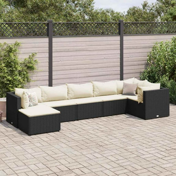 vidaXL 7 Piece Patio Lounge Set with Cushions Black Poly Rattan