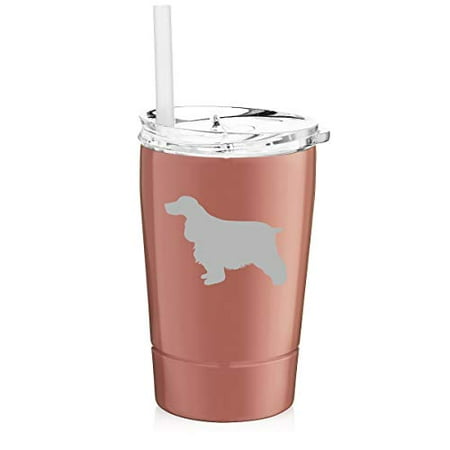 

12 oz Tumbler Double Wall Stainless Steel Vacuum Insulated Coffee Travel Mug With Straw Cocker Spaniel (Rose Gold)